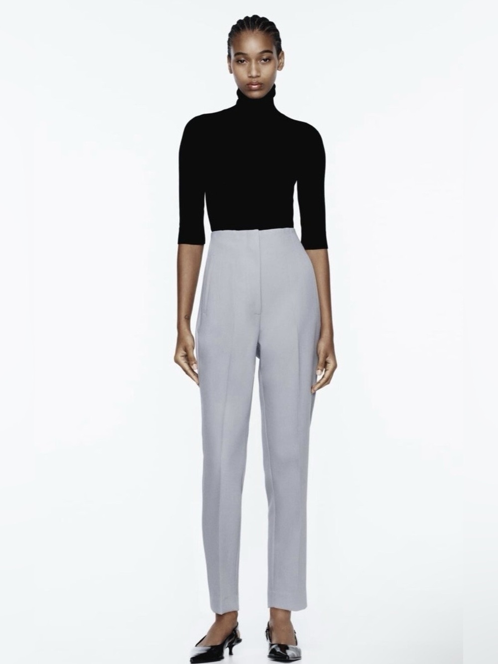 Zara Womens Tailed High-rise Trousers | Pearl Gray | Size Large Excellent